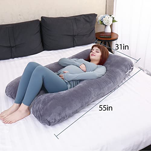 MOON PINE U Shaped Pregnancy Pillow, Maternity Full Body Pillow for Back, Legs and Belly Support, Sleeping Pillow for Pregnant Women and Side Sleepers with Removable Cover (Grey)