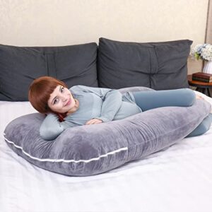 MOON PINE U Shaped Pregnancy Pillow, Maternity Full Body Pillow for Back, Legs and Belly Support, Sleeping Pillow for Pregnant Women and Side Sleepers with Removable Cover (Grey)