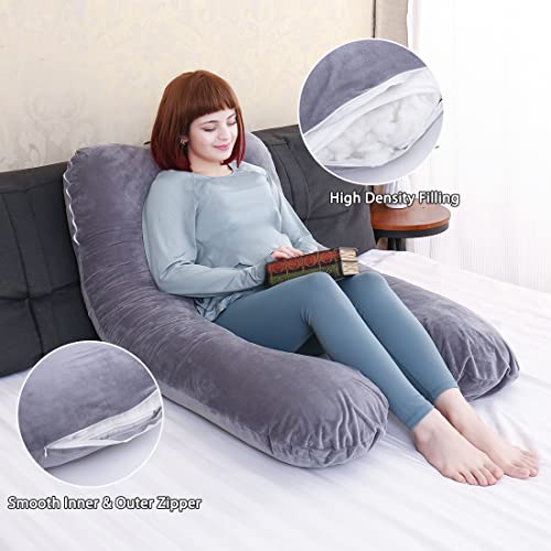 MOON PINE U Shaped Pregnancy Pillow, Maternity Full Body Pillow for Back, Legs and Belly Support, Sleeping Pillow for Pregnant Women and Side Sleepers with Removable Cover (Grey)