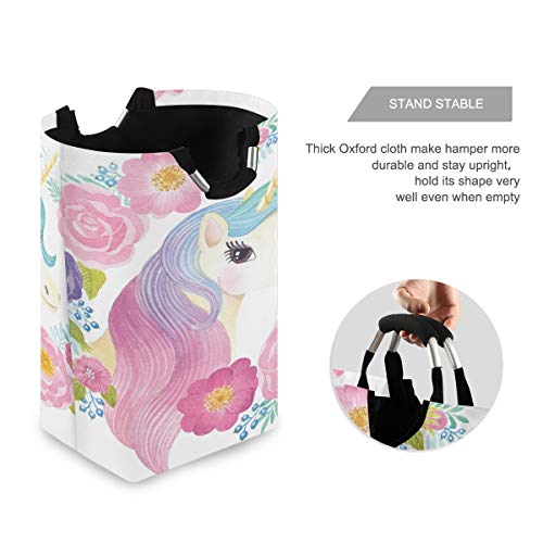 senya Large Storage Basket Collapsible Organizer Bin Laundry Hamper for Nursery Clothes Toys, Unicorn Head in Flowers