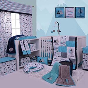 Bacati Woodlands Boys Cotton Collapsable Hamper, Aqua/Navy/Grey