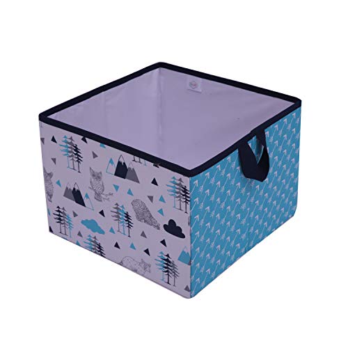 Bacati Woodlands Boys Cotton Storage Box Large, Aqua/Navy/Grey