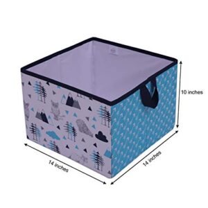 Bacati Woodlands Boys Cotton Storage Box Large, Aqua/Navy/Grey