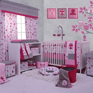 Bacati Owls Girls Cotton Hamper, Pink/Grey