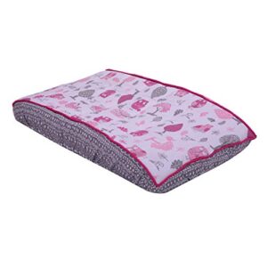 bacati owls girls cotton changing pad cover, pink/grey