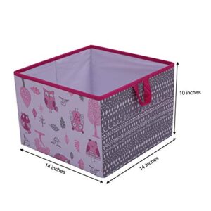 Bacati Owls Girls Cotton Storage Box Large, Pink/Grey