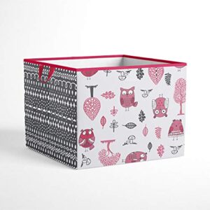 bacati owls girls cotton storage box large, pink/grey