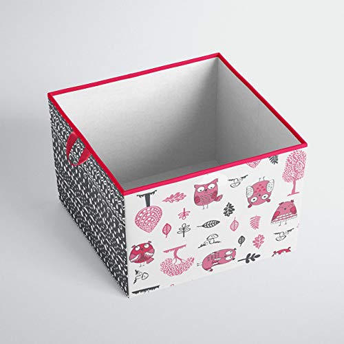 Bacati Owls Girls Cotton Storage Box Large, Pink/Grey