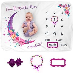 luka&lily baby monthly milestone blanket - 60"x40" moon blanket for baby girl shower gifts - first year calendar growth chart