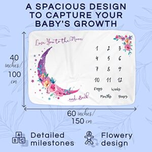 Luka&Lily Baby Monthly Milestone Blanket - 60"x40" Moon Blanket for Baby Girl Shower Gifts - First Year Calendar Growth Chart