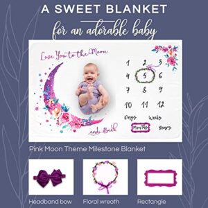 Luka&Lily Baby Monthly Milestone Blanket - 60"x40" Moon Blanket for Baby Girl Shower Gifts - First Year Calendar Growth Chart