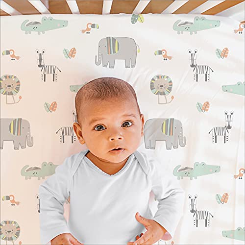 The Peanutshell Safari Bedding Sets for Baby Boys or Girls | 3 Piece Unisex Nursery Set | Crib Comforter, Fitted Crib Sheet, Crib Skirt Included