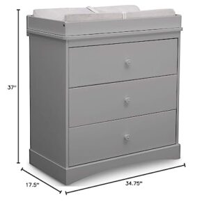 Delta Children Sutton 3 Drawer Dresser with Changing Top, Grey and Contoured Changing Pad, White