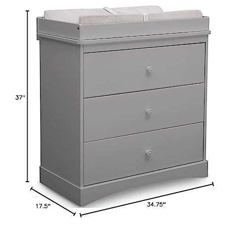 Delta Children Sutton 3 Drawer Dresser with Changing Top, Grey and Contoured Changing Pad, White