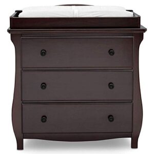 Delta Children Lancaster 3 Drawer Dresser with Changing Top, Dark Chocolate and Contoured Changing Pad, White