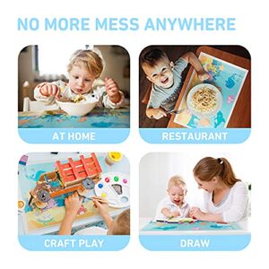 Disposable Stick-on Placemats 40 Pack for Baby & Kids, Toddler Placemats in Reusable Pouch 12" x 18" (Blue Ocean Life)