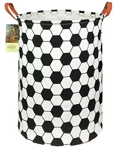 HUNRUNG Laundry Hamper,Large Canvas Fabric Lightweight Storage Basket Toy Organizer Dirty Clothes Collapsible Waterproof for College Dorms, Children Bedroom,Bathroom（Roud-Football）