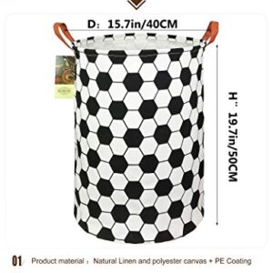 HUNRUNG Laundry Hamper,Large Canvas Fabric Lightweight Storage Basket Toy Organizer Dirty Clothes Collapsible Waterproof for College Dorms, Children Bedroom,Bathroom（Roud-Football）