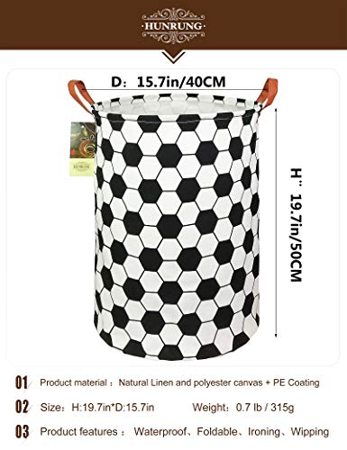 HUNRUNG Laundry Hamper,Large Canvas Fabric Lightweight Storage Basket Toy Organizer Dirty Clothes Collapsible Waterproof for College Dorms, Children Bedroom,Bathroom（Roud-Football）