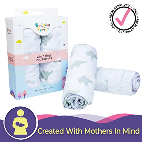 Budding Sprout Organic Cotton Ultra Soft Hypoallergenic Changing Pad Covers (2-Pack) Fits Standard Size Pads 16” x 32” Comes with Two Unisex Design