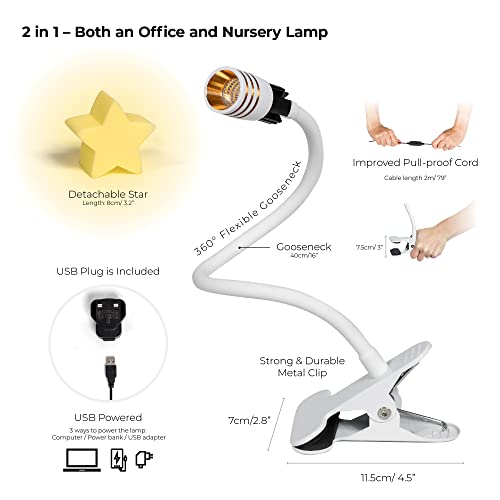 Ergojojo LED Clip On Star Light, Warm & Dimmable Desk Light, , Reading Night lamp Newborn Essential for Bedside Bassinet, Nursery Decor, Ideal Baby Gift for Kids