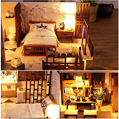 CUTEBEE Dollhouse Miniature with Furniture, DIY Wooden Dollhouse Kit Plus Dust Proof and Music Movement, 1:24 Scale Creative Room Idea(Quiet Time)