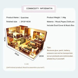 CUTEBEE Dollhouse Miniature with Furniture, DIY Wooden Dollhouse Kit Plus Dust Proof and Music Movement, 1:24 Scale Creative Room Idea(Quiet Time)