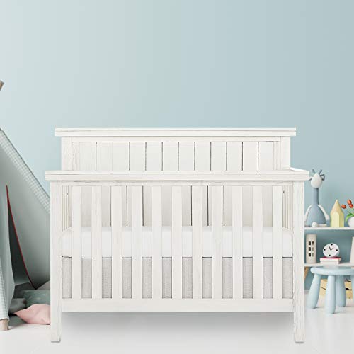 Sweetpea Baby Red Wood 4-in-1 Convertible Crib in Weathered White, Greenguard Gold Certified