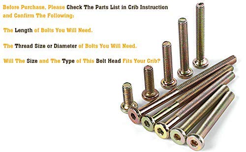 Crib Screws and Bolts Replacement Hardware Kit - Baby Bed Screws 85mm 75mm 70mm 55mm 50mm 45mm 40mm 30mm 20mm 16mm M6 Replacement Bolts Barrel Nuts for Baby Toddler Bed Crib Furniture