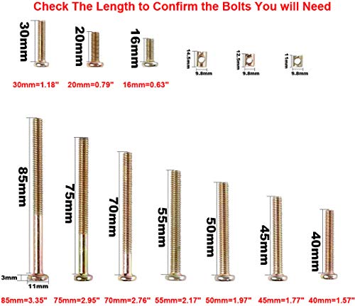 Crib Screws and Bolts Replacement Hardware Kit - Baby Bed Screws 85mm 75mm 70mm 55mm 50mm 45mm 40mm 30mm 20mm 16mm M6 Replacement Bolts Barrel Nuts for Baby Toddler Bed Crib Furniture