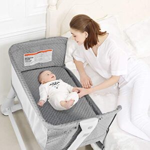 baby joy baby bassinet, bedside sleeper w/wheels, mattress & cover, straps, mesh, 100lbs weight capacity, 8 height adjustable for bed sofa, lightweight bedside bassinet for baby newborn infant, gray