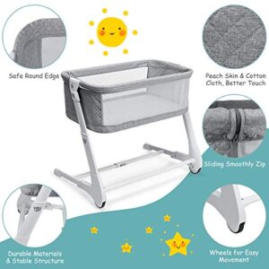 BABY JOY Baby Bassinet, Bedside Sleeper w/Wheels, Mattress & Cover, Straps, Mesh, 100lbs Weight Capacity, 8 Height Adjustable for Bed Sofa, Lightweight Bedside Bassinet for Baby Newborn Infant, Gray