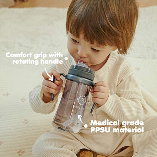 GROSMIMI Spill Proof no Spill Magic Sippy Cup with Straw with Handle for Baby and Toddlers, Customizable, PPSU, BPA Free 6 oz (White)