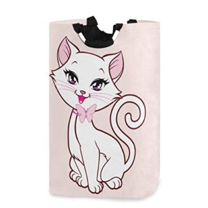 kaariok pink cute cat kitten animal laundry hamper with handles waterproof collapsible storage basket large dirty clothes bin for laundry room, 22.7 inches