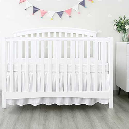 Crib Bed Skirt 4 Sides Pleated Dust Ruffle for Baby Boys Girls Elastic Adjustable Fit Toddler Bedskirt Easy On/Off Soft Nursery Standard Crib Bedding Skirts Solid White Crib Skirt