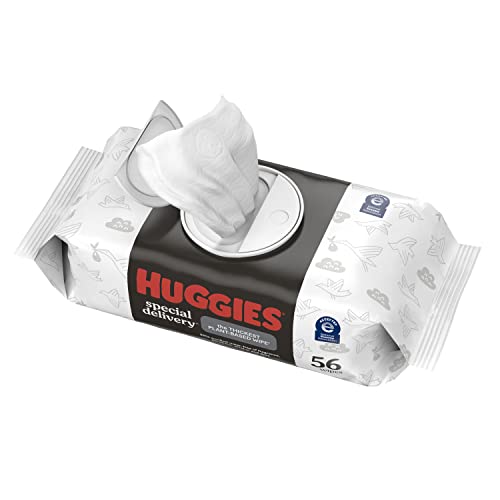 Huggies Special Delivery Hypoallergenic Baby Wipes, Unscented, Safe for Sensitive Skin, 99% Purified Water, 1 Push Button Pack (56 Wipes Total)