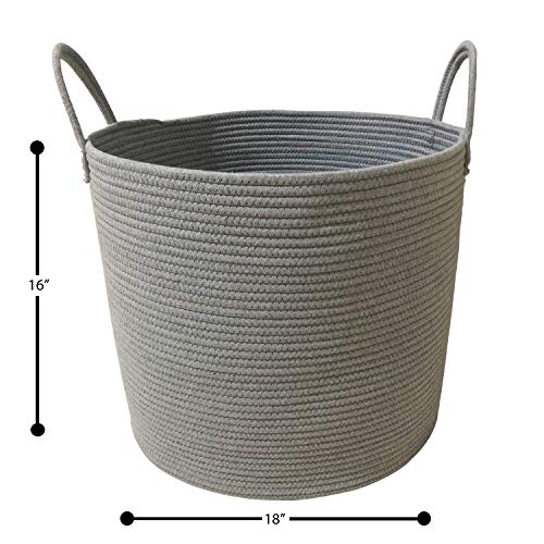 XXL Premium Cotton Rope Basket 18"x18"x16" - Big Basket for Blankets Living Room – Woven Laundry Basket- Grey Basket - Large Blanket Basket Living Room - Storage Basket - Large Baskets for Blankets