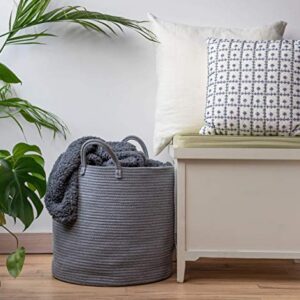 XXL Premium Cotton Rope Basket 18"x18"x16" - Big Basket for Blankets Living Room – Woven Laundry Basket- Grey Basket - Large Blanket Basket Living Room - Storage Basket - Large Baskets for Blankets