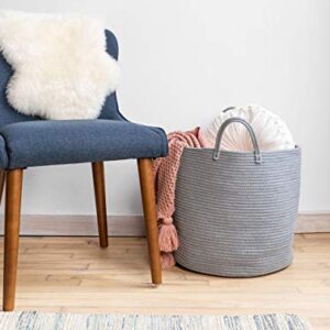 XXL Premium Cotton Rope Basket 18"x18"x16" - Big Basket for Blankets Living Room – Woven Laundry Basket- Grey Basket - Large Blanket Basket Living Room - Storage Basket - Large Baskets for Blankets