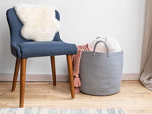 XXL Premium Cotton Rope Basket 18"x18"x16" - Big Basket for Blankets Living Room – Woven Laundry Basket- Grey Basket - Large Blanket Basket Living Room - Storage Basket - Large Baskets for Blankets