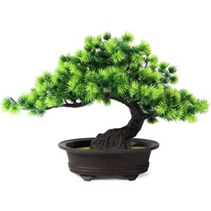 yoerm fake plants plastic artificial bonsai tree, zen garden japanese decor bonsai for home office desk bedroom farmhouse room decor, tall 9.5"