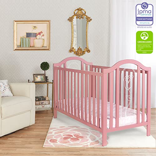 Dream On Me Pacific Acrylic Convertible Crib In Rose, Greenguard Gold Certified, Made Of Durable And Sustainable Pinewood, Three Mattress Height Settings