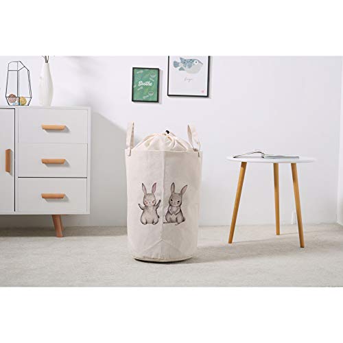 LifeCustomize Large Laundry Hamper Basket Bunny Shy Rabbit Animals Clothing Storage Bins Boxes Organizer Foldable Waterproof Nursery Hamper with Handles