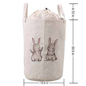 LifeCustomize Large Laundry Hamper Basket Bunny Shy Rabbit Animals Clothing Storage Bins Boxes Organizer Foldable Waterproof Nursery Hamper with Handles