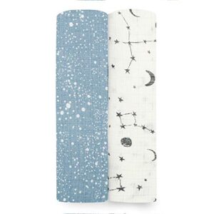 aden + anais aden silky soft swaddle baby blanket, 100% cotton bamboo muslin, large 44 x 44 inch, 2 pack, cosmic galaxy