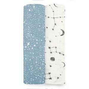 aden + anais Aden Silky Soft Swaddle Baby Blanket, 100% Cotton Bamboo Muslin, Large 44 X 44 inch, 2 Pack, Cosmic Galaxy