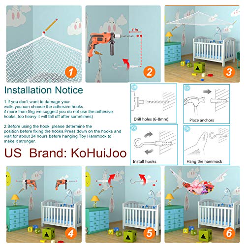 KOHUIJOO Toy Hammock, Stuffed Animals Hammock, Jumbo Toy Storage Net 83" Wall Sling Corner Extra Large Kids Children Mesh Toy Net Organizer (White, 83 Inch)