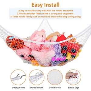 KOHUIJOO Toy Hammock, Stuffed Animals Hammock, Jumbo Toy Storage Net 83" Wall Sling Corner Extra Large Kids Children Mesh Toy Net Organizer (White, 83 Inch)