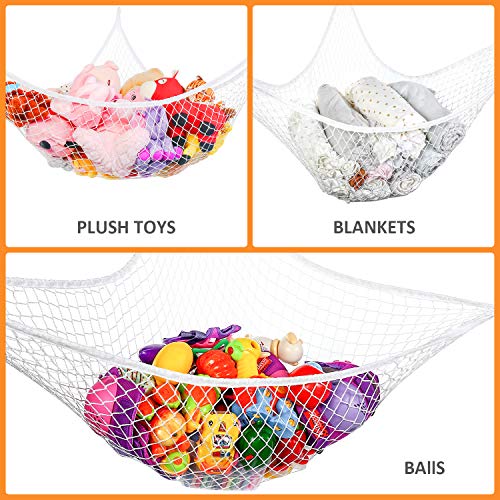 KOHUIJOO Toy Hammock, Stuffed Animals Hammock, Jumbo Toy Storage Net 83" Wall Sling Corner Extra Large Kids Children Mesh Toy Net Organizer (White, 83 Inch)