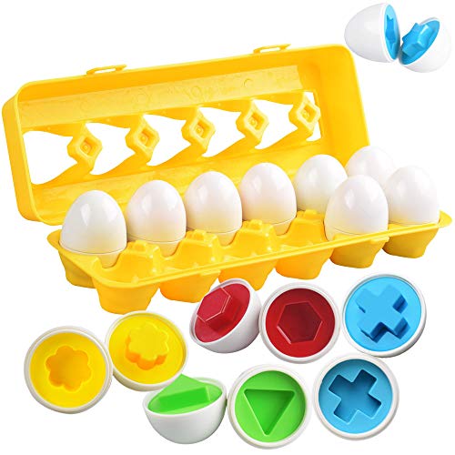 CPSYUB Toddler Toys, Easter Eggs Sensory Early Learning Fine Motor Skills Toys for 1, 2, 3, 4 Year Old Girls Boys, 12 Eggs Montessori Educational Color Shape Recognition Sorter Puzzle Gifts
